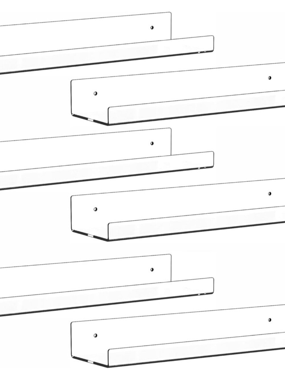6 Pack Clear Acrylic Shelves for Wall with Adhesive,15 Inch No Drill Floating Sh